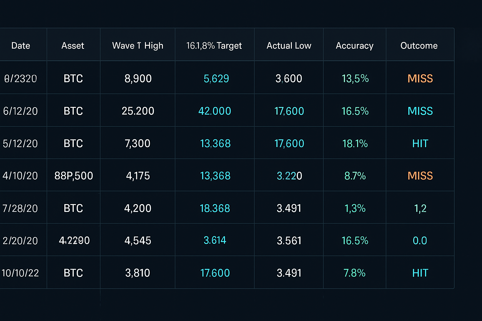 Three-wave extension tracking template with historical examples