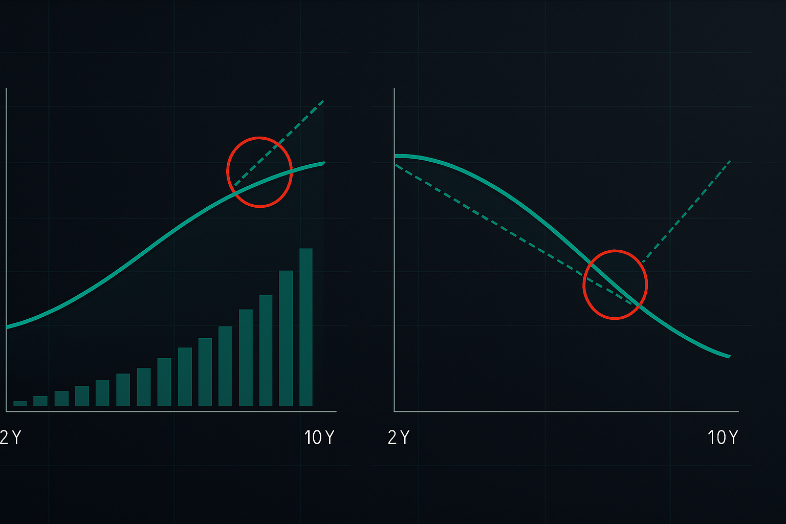 Curvas de juros normais vs invertidas mostrando lacunas de precificação de derivativos